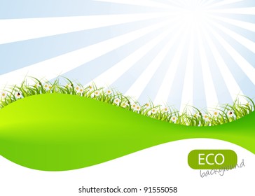 Spring green background. Grass and flower.