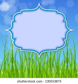 Spring green background. Grass and sky.