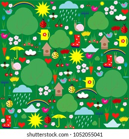 spring green background vector.spring concept flat design for kids fashion