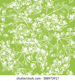 Spring green background. Green and white dill seamless pattern. Vector illustration