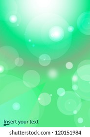 Spring Green bokeh abstract light background. Vector illustration. Natural green background with selective focus.