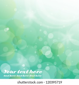 Spring Green bokeh abstract light background. Vector illustration. Natural green background with selective focus.