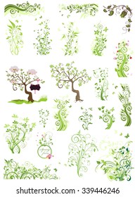 Spring green floral design elements
