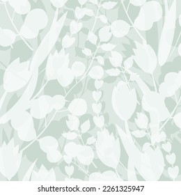 Spring green floral pattern with  tulips and leaves. Vector background for card, banner, invitation, social media post, poster, mobile apps, advertising