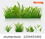 Spring. Green grass, 3d realistic vector icon set