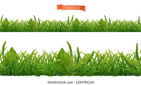 Spring. Green grass, 3d realistic seamless vector pattern