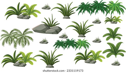 Spring. Green grass, 3d realistic vector icon set