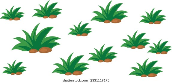 Spring. Green grass, 3d realistic vector icon set