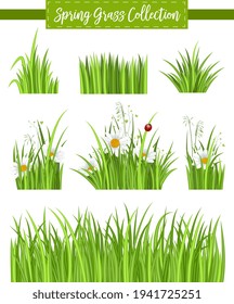 Spring green grass border set isolated on white