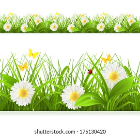 Spring green grass seamless border. Detailed vector illustration