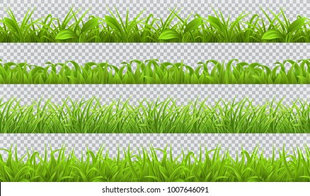 Spring green grass, seamless pattern. 3d realistic vector set