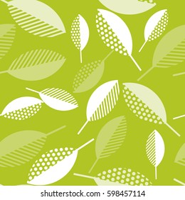 spring green leaves abstract vector illustration. seamless pattern with modern geometry pattern leaf. surface design for wrapping paper, fabric, box, cloth, background