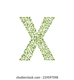 Spring green leaves. eco letter X