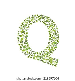 Spring green leaves. eco letter Q