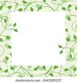 Spring green, light, soft frame of floral tree branch, leaf, plants. Hand drawing doodles of botanical elements. Text box