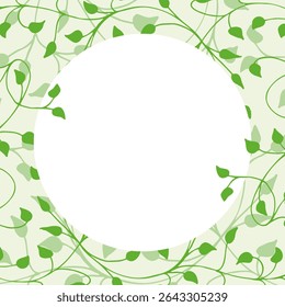 Spring green, light, soft frame of floral tree branch, leaf, plants. Hand drawing doodles of botanical elements. Text box