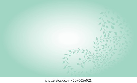 Spring green, light, soft, muted background, frame of floral tree branch, leaf, plants. Elegant, aesthetic, stylish elements for Decoration. Hand drawing doodles of botanical elements. Space for text