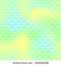 Spring green mermaid vector background. Shiny iridescent background. Fish scale pattern. Mermaid seamless pattern tile. Holographic gradient. Mermaid skin seamless pattern. Mermaid wrapping paper