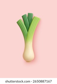 Frühlingsgrüne Zwiebel 3D-Illustration. 3D-Web-Vektorgrafiken.