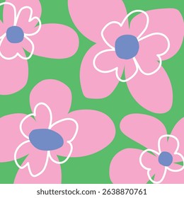 Spring Green Pink Flower Abstract Seamless Pattern