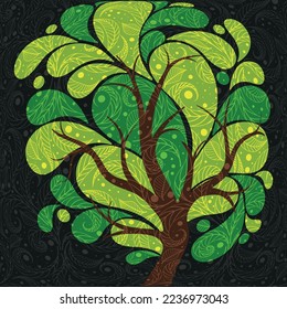 Spring green tree on a dark background. Vector