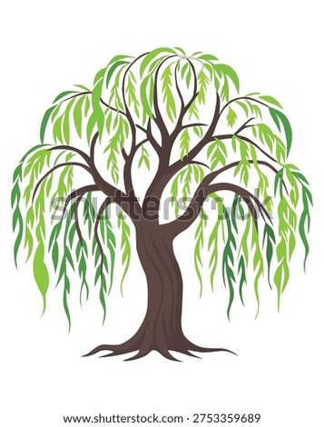 Spring green willow, willow leaves, ancient style, hand-drawn, cutout elements