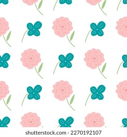 Spring greenery seamless pattern. Womans day, Mothers day. 8 march. Hand drawn vector illustration cute cartoon style