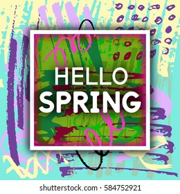 Spring Greeting. Best design. Decorative text with hand drawn texture. Congratulations on the arrival of Springtime. Template for banners, postcards, brochures, placards, flyers. Vector Illustration.