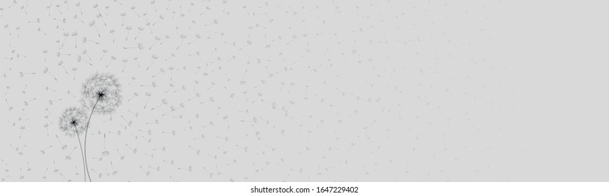 Diseño de banner con tarjeta de saludo primaveral con siluetas de flores de color blanco