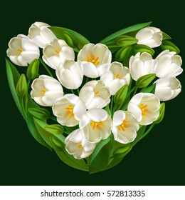 Spring Greeting card. Bouquet of tulips. Vector illustration. Wedding decorations Heart.