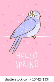 Spring greeting card with cute swallow