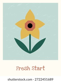Tarjeta de felicitación de primavera con flor de narciso. Ilustración minimalista pastel para diseño estacional y decoración de primavera.