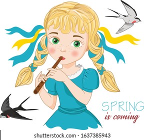 Spring greeting card design. Princess cartoon. Women's day illustration. Girl vector. Easter day card