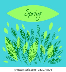 Spring greeting card with leaves.