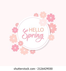 Spring greeting card. Lettering in Circle, Flowers. Wedding decoration, Valentine's Day, sales. Floral wreath, frame for invite, greeting, covers, banner, advertising. Vector illustration