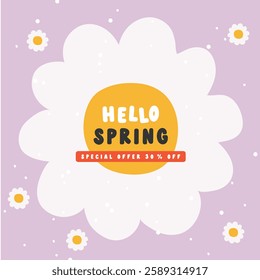 Spring greeting card, posters with spring cute flowers, Sale cards, Cartoon vector