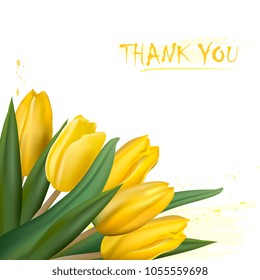 spring greeting card with realistic yellow tulips. Perfect for holiday invitations