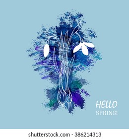 Spring greeting card with snowdrop. Vector illustration