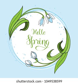 Spring greeting card with snowdrops.