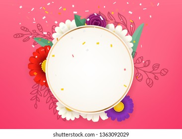 Spring greeting card template. Vector layered illustration 