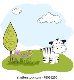 spring greeting card with zebra