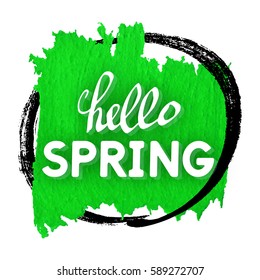 Spring Greeting Postcard. Use this Card for Congratulations. Best Vector design. Decorative text with hand-drawn Green texture. Abstract template for banners, brochures, placards, flyers, posters.  