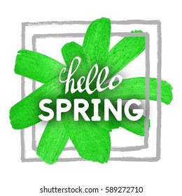 Spring Greeting Postcard. Use this Card for Congratulations. Best Vector design. Decorative text with hand-drawn Acrylic texture. Artistic template for banners, brochures, placards, flyers, posters.  
