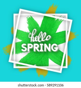Spring Greeting Postcard. Use this Card for Congratulations. Best Vector design. Decorative text with hand-drawn Acrylic texture. Unusual Template for banners, brochures, placards, flyers, posters.  