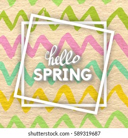 Spring Greeting Postcard. Use this Card for Congratulations. Best Vector design. Decorative text with cardboard texture. Positive Template for banners, brochures, placards, flyers, posters.  