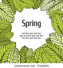 Spring greetings card with green leafs