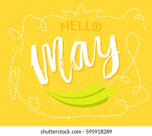 Spring greetings to the month of May design in yellow background with paper origami plane was drawing to a seasonal marketing promotion. Vector illustration.