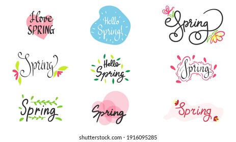 Spring hand draw calligraphy set isolated on white background ,Vector Illustration EPS 10