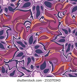 Spring hand drawing color seamless pattern. Vector floral color banner with flowers and leaves.