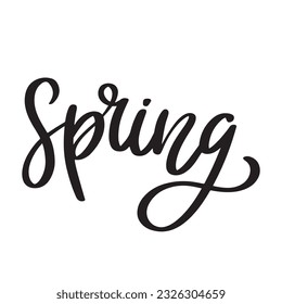 Handgezeichnete Pinselspitze mit Frühling. Typografisches Design-Label einzeln mit schwarzem Text. Frühlingsplakat. Logo-Vorlagen. Vektorgrafik für Frühling, Shop, Rabatt, Verkauf, Flyer, Dekoration. 